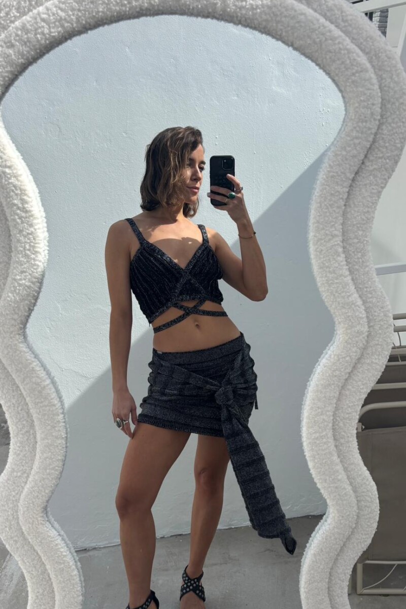 Top Tiras Negro/Plateado