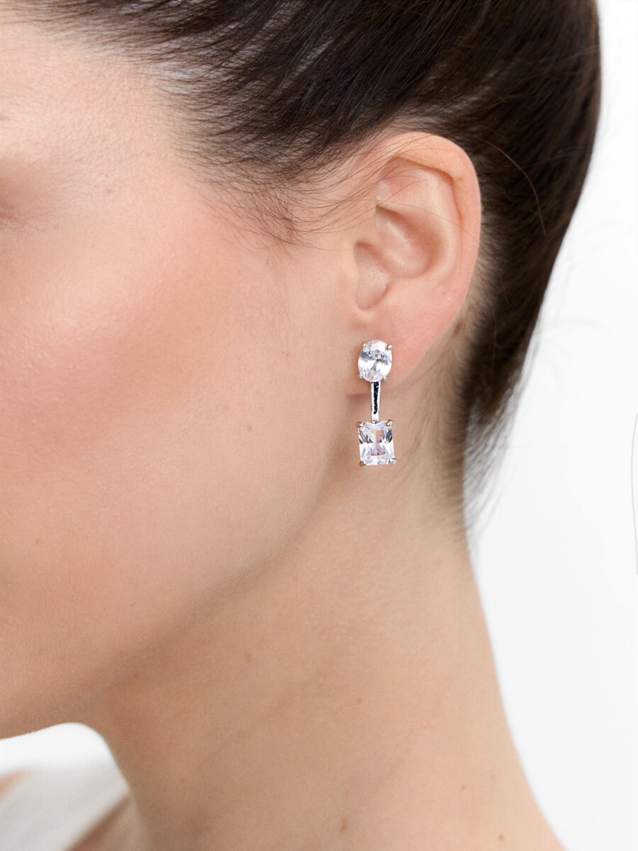 Pendientes Ear Jacket Con Circonitas plateado
