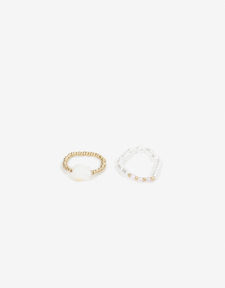 Sets Anillos Con Dijes Set De Anillos Flexibles Con Beads - Dorado