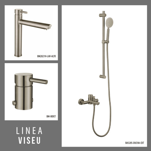 JUEGO DE GRIFERIA BRUSH NICKEL DUCHA EXTERIOR LAVATORIO ALTO Y BIDET 000