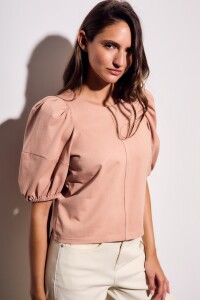 Remera Algodón Manga Globo Rosa