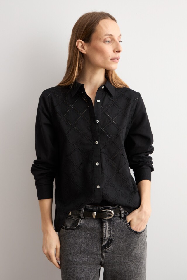 Camisa frente broderie negro