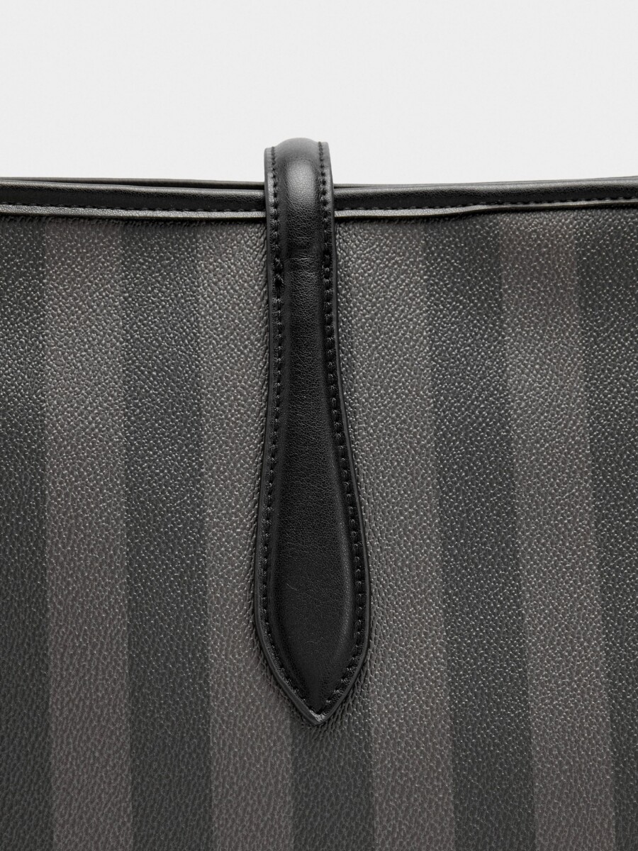 Bolso Shopper A Rayas Con Bolsa Extraíble negro