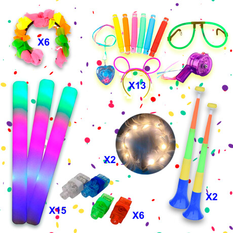 Combos Cotillon Fluo Luminoso 50 Invitados - 214 Articulos Combos Cotillon Fluo Luminoso 50 Invitados - 214 Articulos