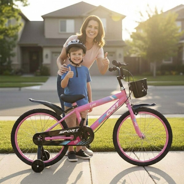 Bicicleta Infantil Sport Rod 20 Canasto Guardabarro Rueditas Rosa 1