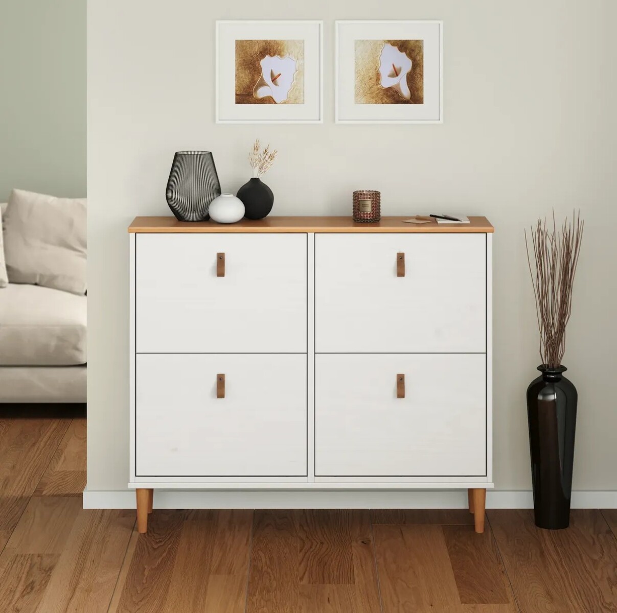 ZAPATERA 4 PUERTAS MADERA MACIZA DORMITORIO - Color blanco 
