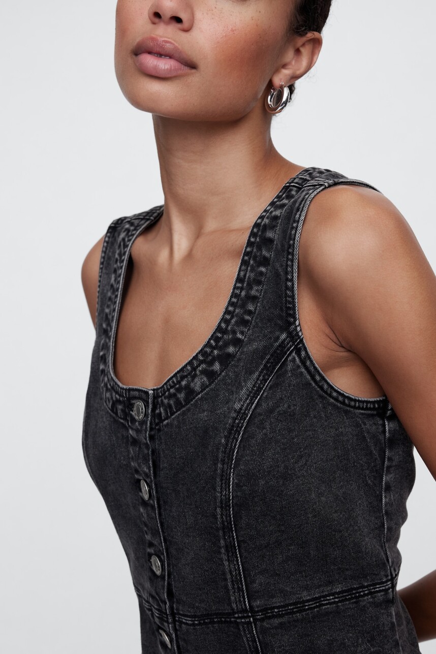 Vestido De Jean Con Botones Mujer Black Wash