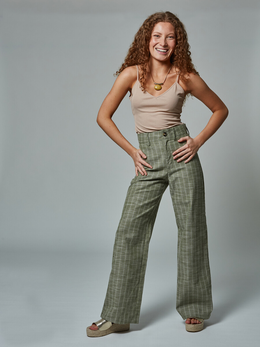 Pantalon lino - oliva 