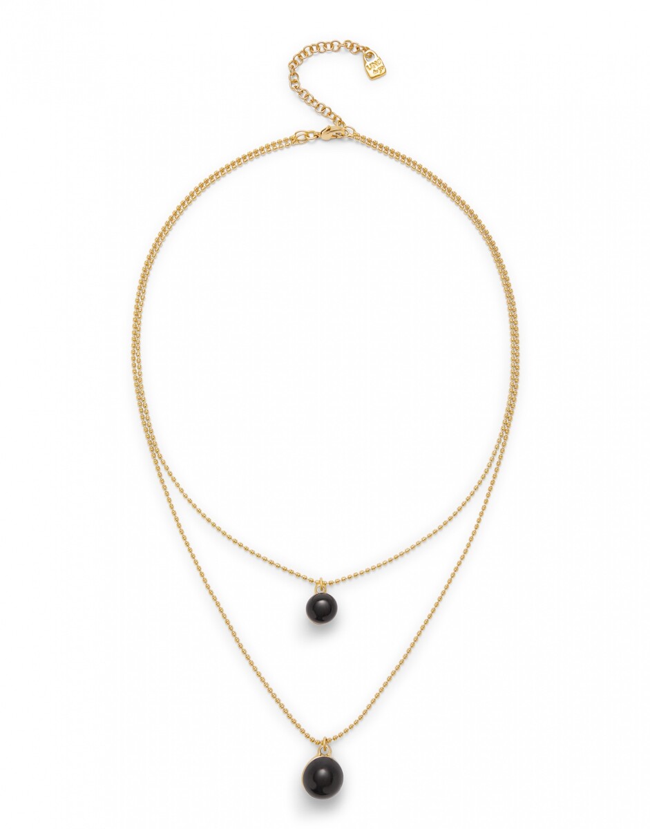 COLGANTE DE ALEACION DE METALES BAÑADO EN ORO 18K CON DOBLE CADENA Y CRISTALES DE MURANO NEGRO - Colgante 