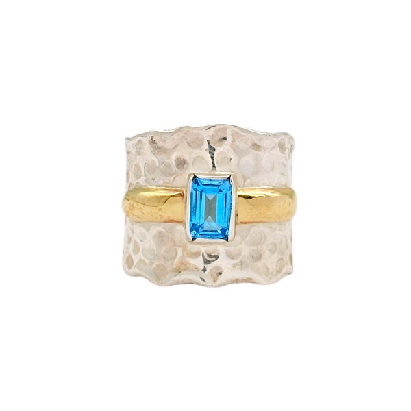 Anillo tubo Topacio-Plata y oro-Piedra Topacio-AN5922 conpiedra