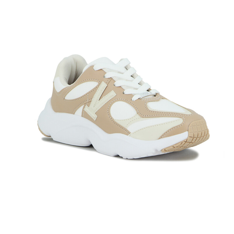 Vizzano Zapato Casual Femenino Acordonado Tres Colores Blanco-beige