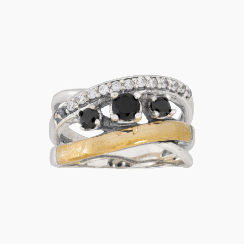 Anillo en Plata y Oro con circonias blancas y negras Anillo En Plata Y Oro Con Circonias Blancas Y Negras