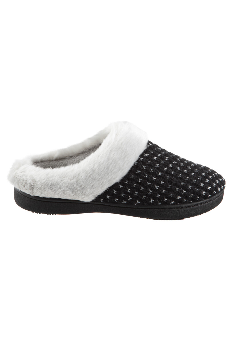 PANTUFLA FANTASIA NEGRO CON PUNTOS PLATA