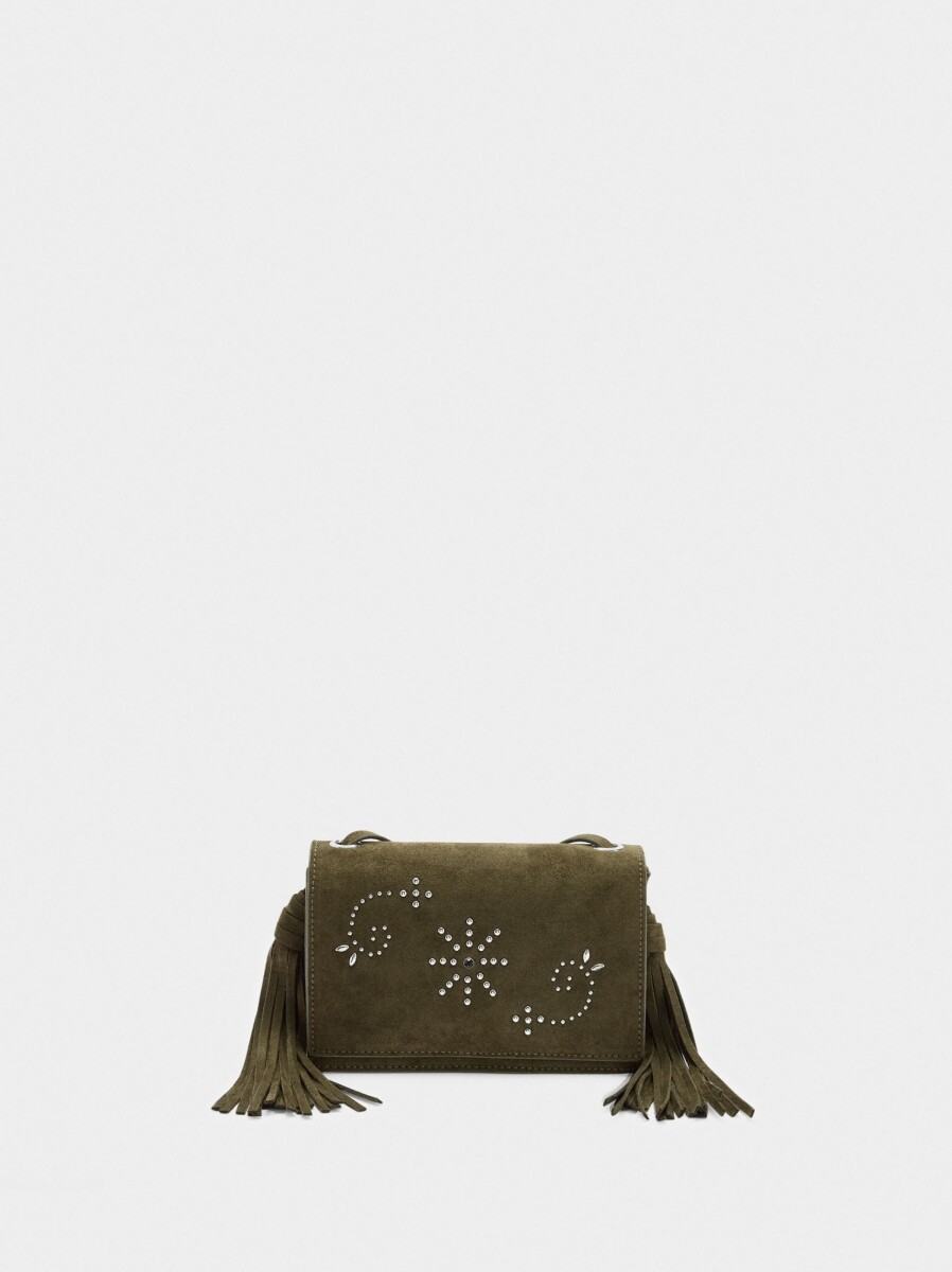 Bolso Bandolera Con Tachuelas Y Flecos - caqui 