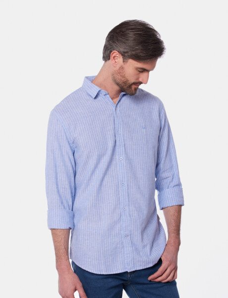 CAMISA DE LINO RAYADA Azul