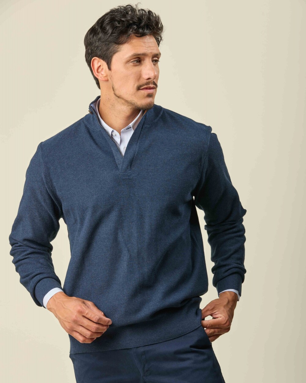 Buzo Algodón Medio Cierre Azul