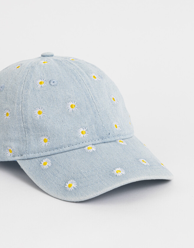 Caps Denim Gorra Bordada Margaritas - Azul Celeste