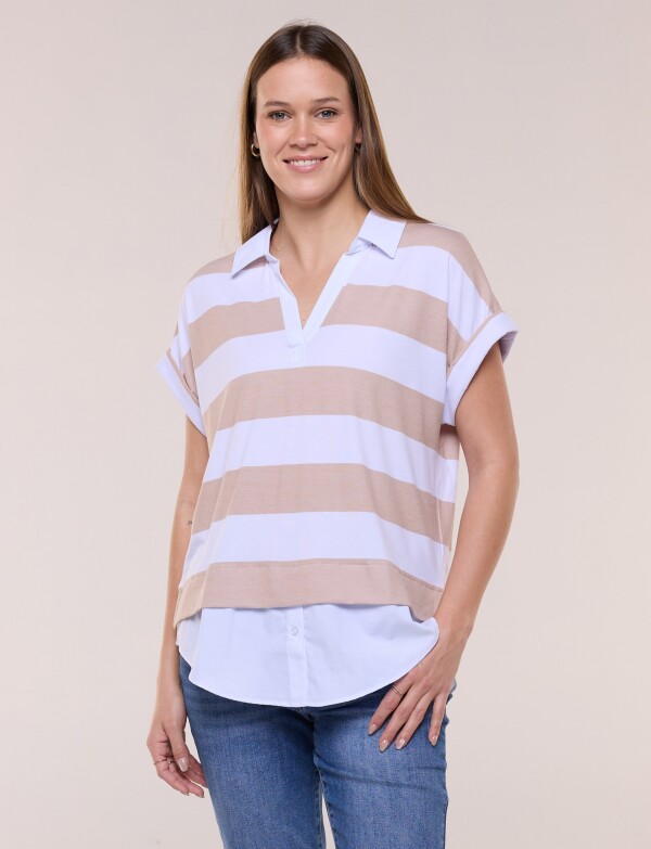 Remera Polo Twofold Ruedo Camisero BEIGE
