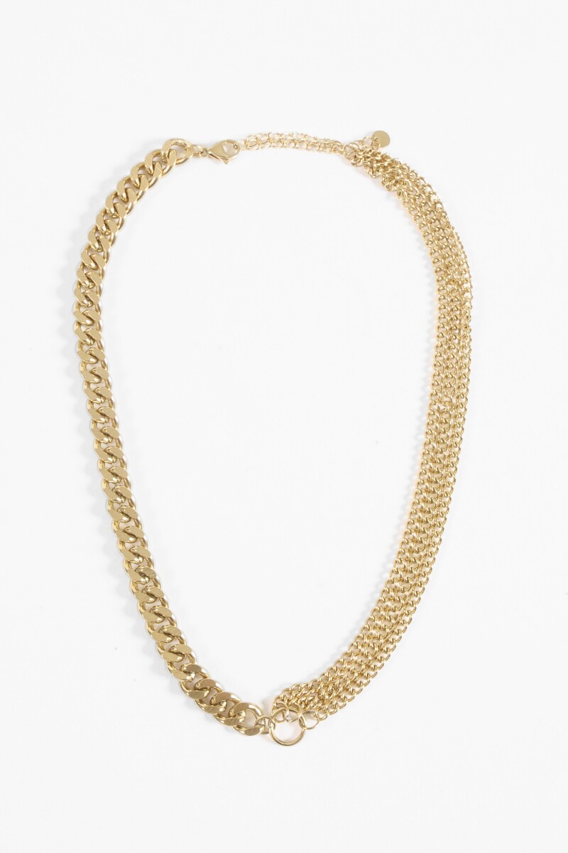 Collar acero cadena combinada dorado