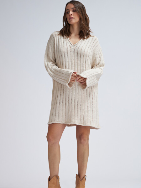 Sweater de punto acanalado Crudo