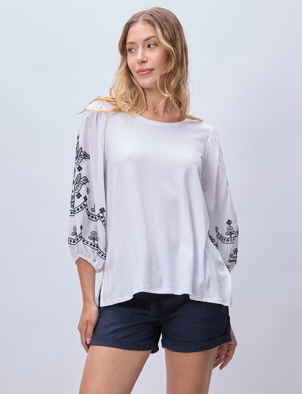 Blusa Bordada BLANCO/AZUL