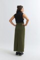 Falda midi de twill VERDE OLIVA