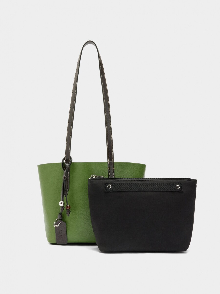 Bolso Shopper Reversible Con Bolsa Extraíble M verde