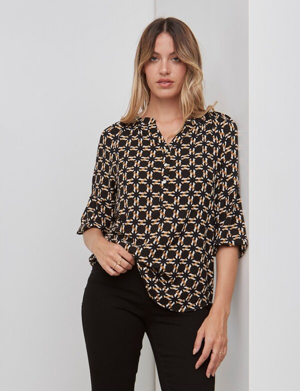 Blusa Escote V MULTI/NEGRO