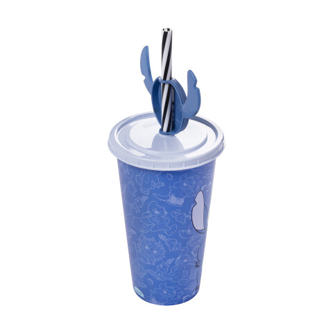 Vaso Plástico Milk Shake con Pin y Pajita Stitch 500 ml U