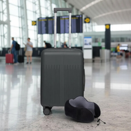 Set Valija CarryOn Rigida + Almohadón Cervical Memoria Negro Gris Oscuro