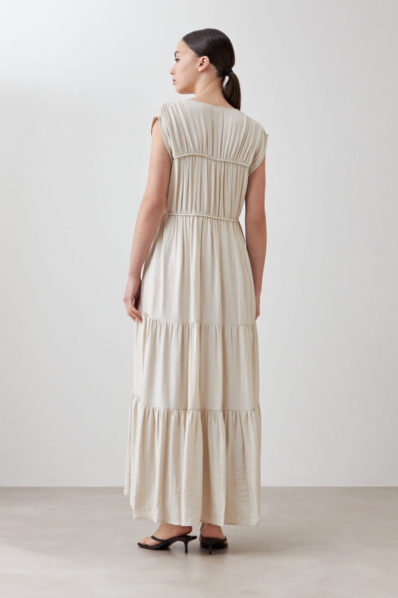Maxi vestido con frunces beige melange