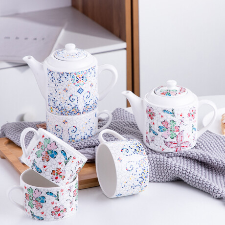 Juego De Té Mosaico Flores