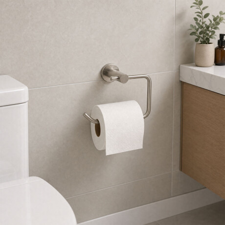 PORTA ROLLO METALICO DE BAÑO LINEA ROMA COLOR BRUSH NICKEL GRIS-BRUSHED NICKEL