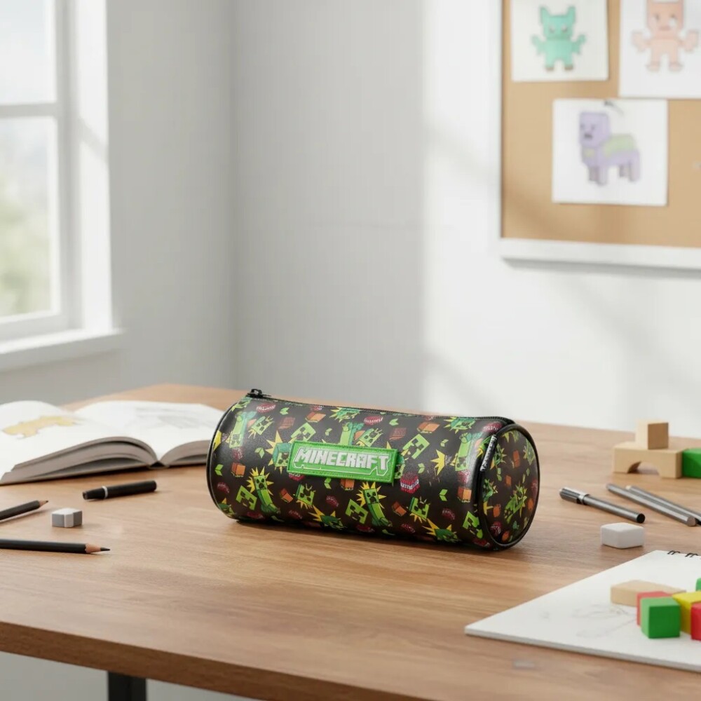 Cartuchera Mooving Minecraft Cilíndrica- CARTUCHERA MOOVING MINECRAFT CILÍNDRICA