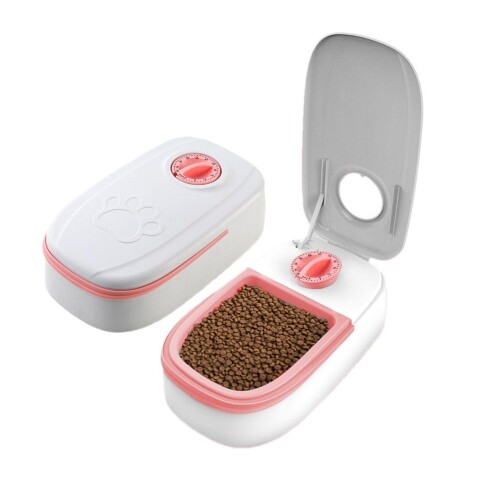 Dispensador De Alimento Timer Para Mascotas Gatos Perros Color Variante Rosa