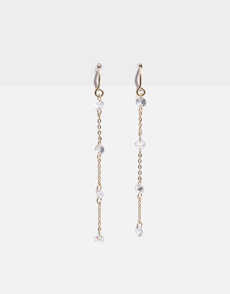 Aros Colgantes Largos Strass Aros Largos Con Cubic Zirconia - Dorado