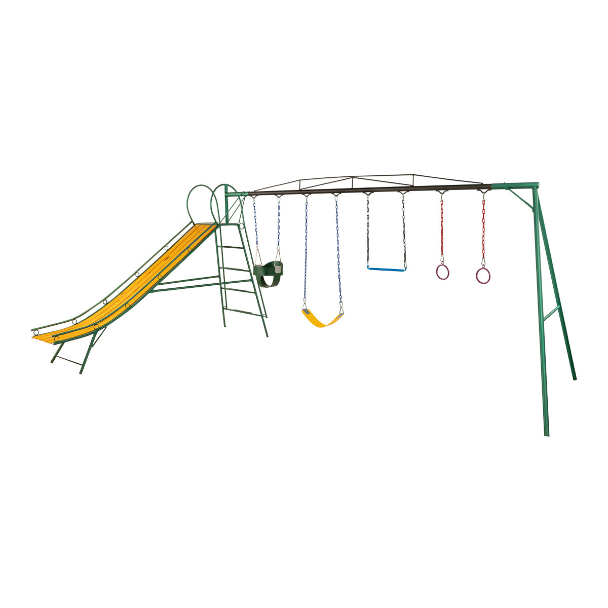 Juego Combinado Infantil con tobogán N°4. hamacas de cincha, hamaca de bebé, trapecio y par de aros. 