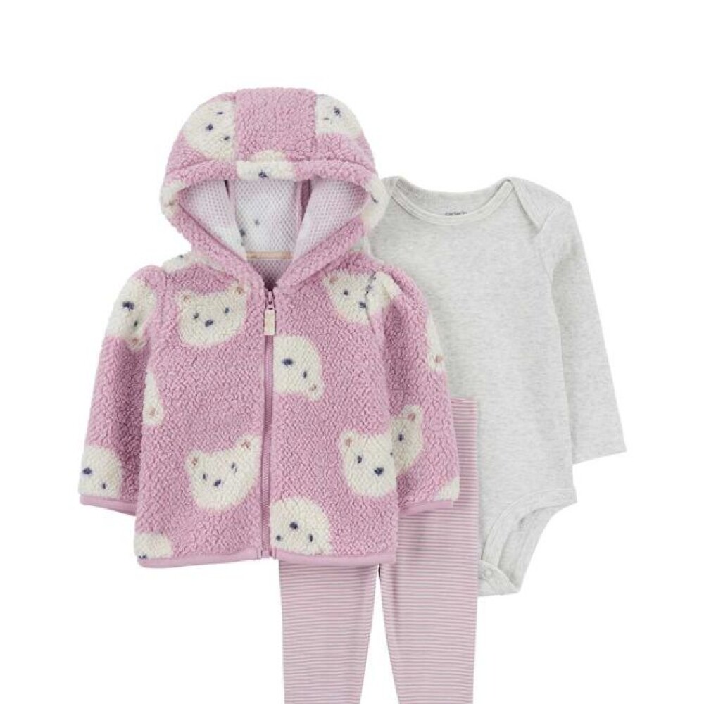 Conjunto Carters Campera Fleece , calza y bodie OSO ROSA RN Conjunto Carters Campera Fleece , calza y bodie OSO ROSA RN