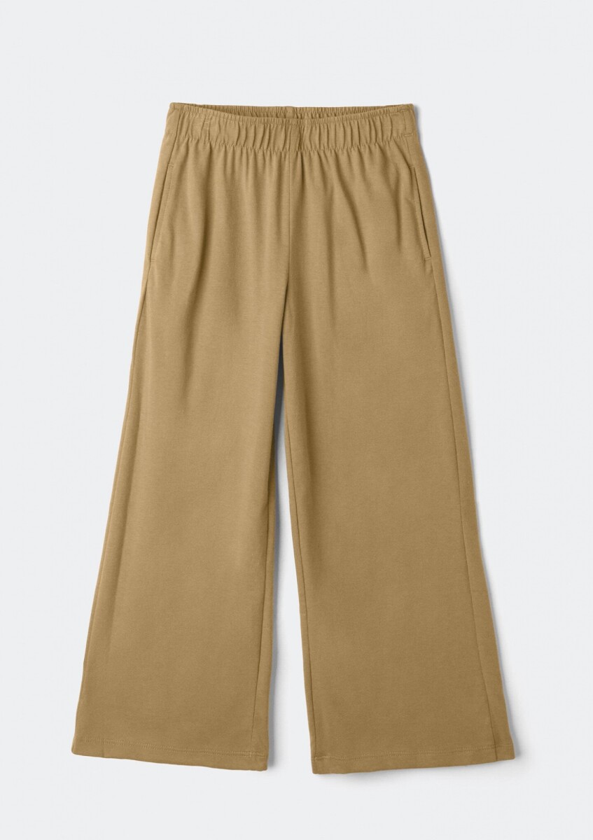 PANTALONES DE PIERNA ANCHA EN TEJIDO DE PUNTO - MOSTAZA 