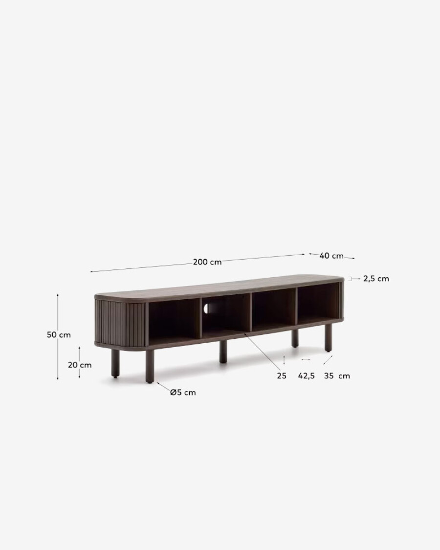 Mueble TV Mailen 2 puertas en chapa de fresno con acabado oscuro 200 x 50 cm