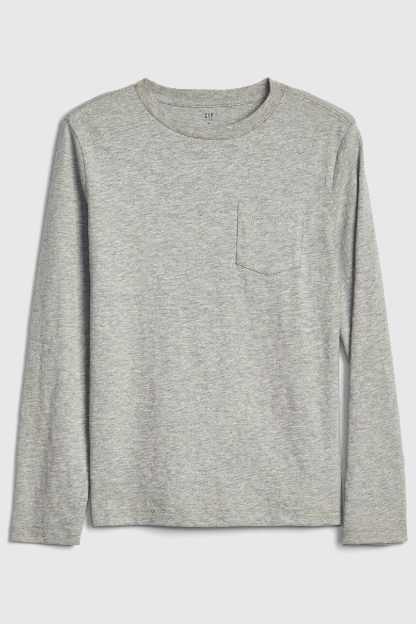 Remera Con Bolsillo Manga Larga Niño Light Heather Grey B08