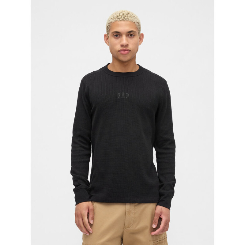 V-FRCH LS WAFFLE MINI LOGO CREW BLACK