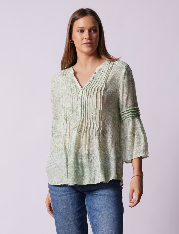 Blusa Gasa Flores VERDE