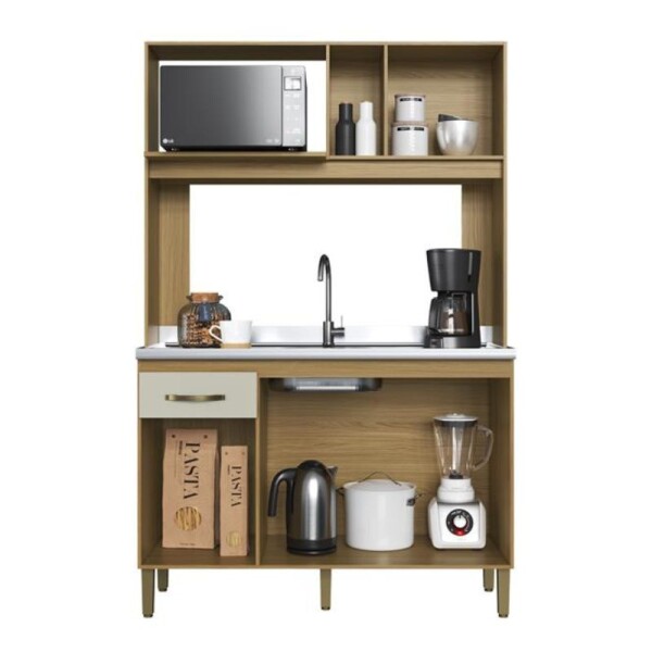 COCINA COMPACTA 4 PUERTAS 1 CAJON 1.22 MT - IPE/GRIS COCINA COMPACTA 4 PUERTAS 1 CAJON 1.22 MT - IPE/GRIS
