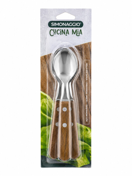 CUCHARA DE TE SET 3PCS MANGO MADERA MARRON