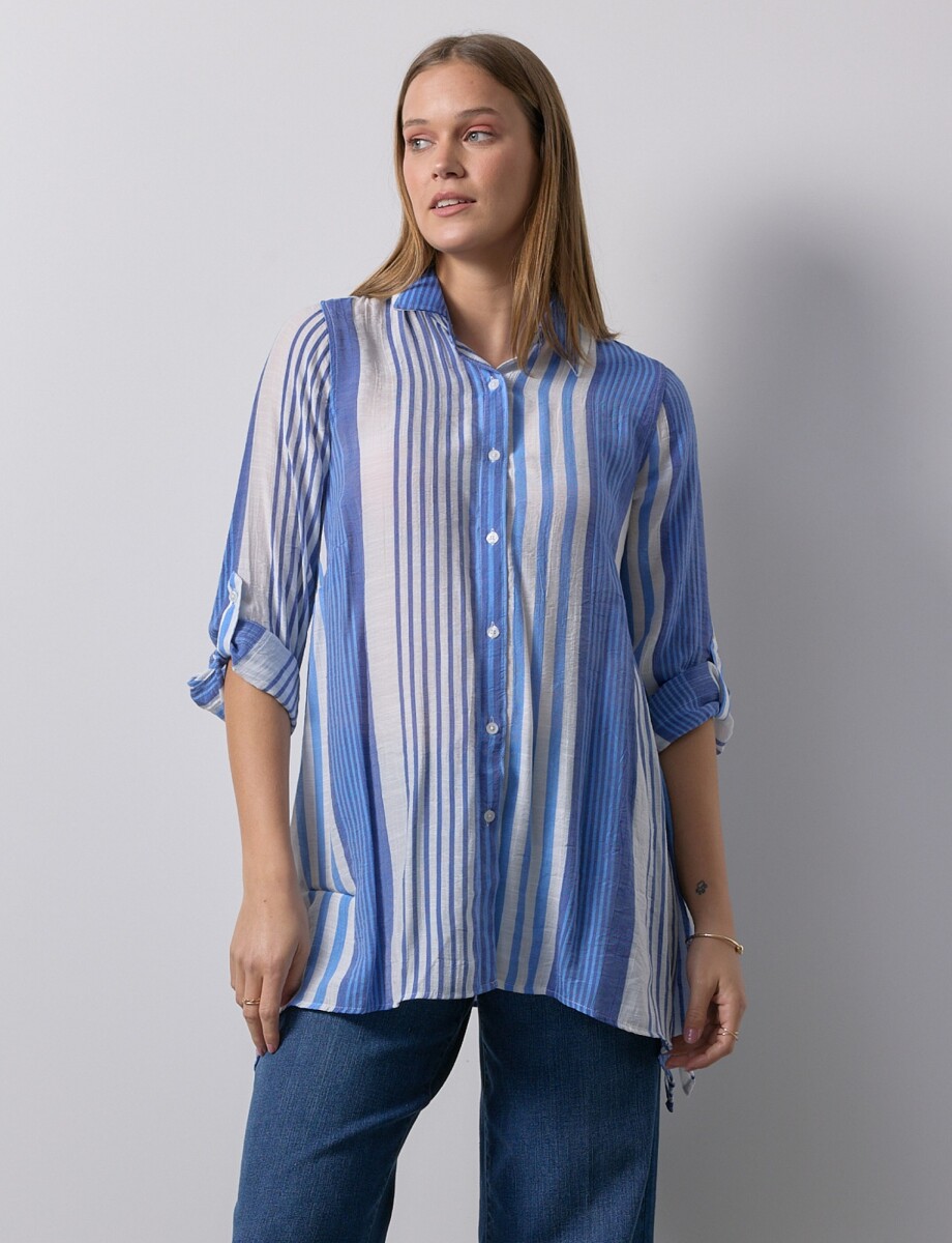 Camisa Larga - Blanco/azul 
