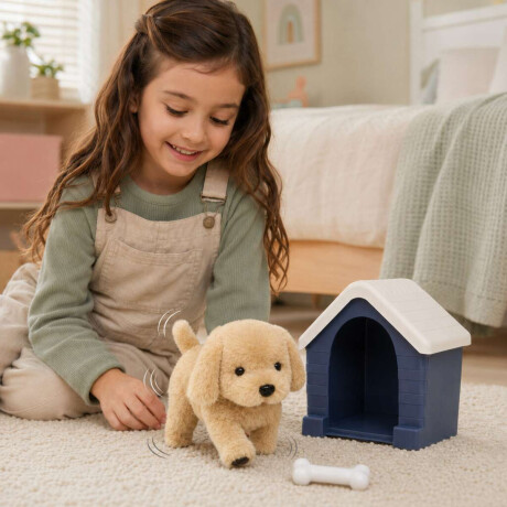 Perrito de peluche con casita y accesorios Beige
