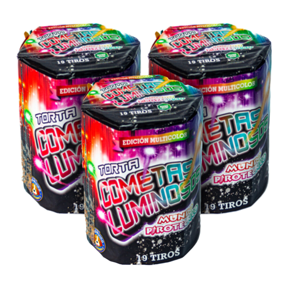 TORTA COMETAS LUMINOSOS MUNDO PIROTECNICO 19 Tiros (PACK x3) TORTA COMETAS LUMINOSOS MUNDO PIROTECNICO 19 Tiros (PACK x3)