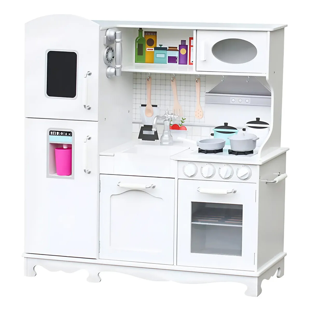 COCINA MADERA INFANTIL COLOR BLANCO CON SET 
