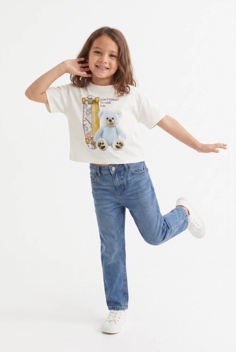 Remera m/c estampa oso - Crudo 